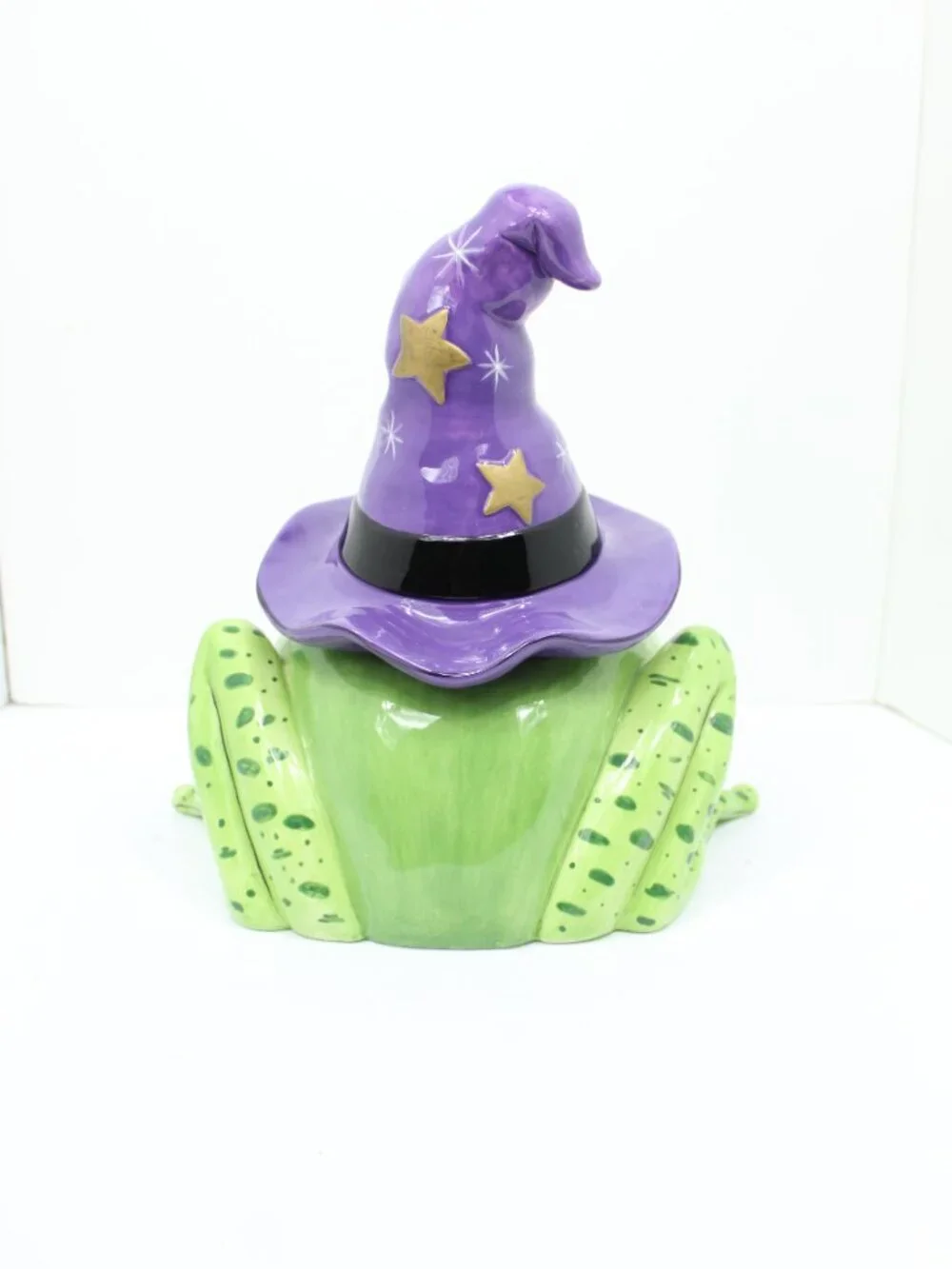 Fitz & Floyd Spell Bound Wizard Frog Glazed Ceramic Cookie Jar Whimsical As-Is